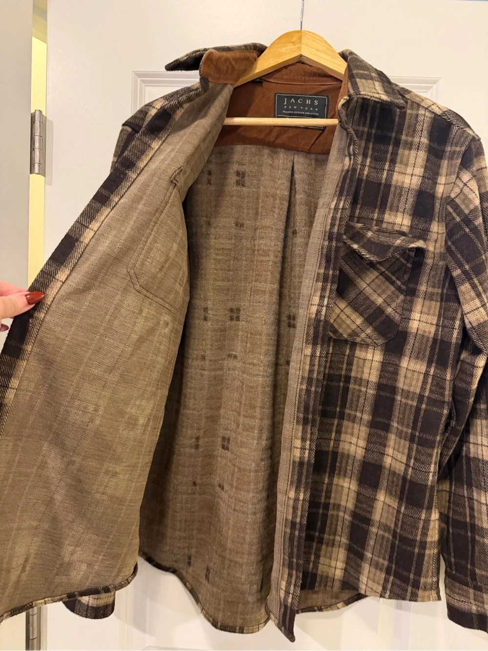 Jachs Men’s Brown and Cream Plaid Shirt Jacket